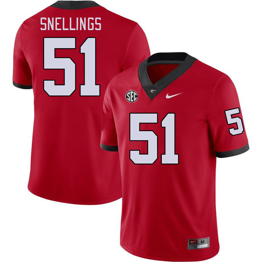 Men #51 Will Snellings Georgia Bulldogs College Football Jerseys Stitched Sale-Red